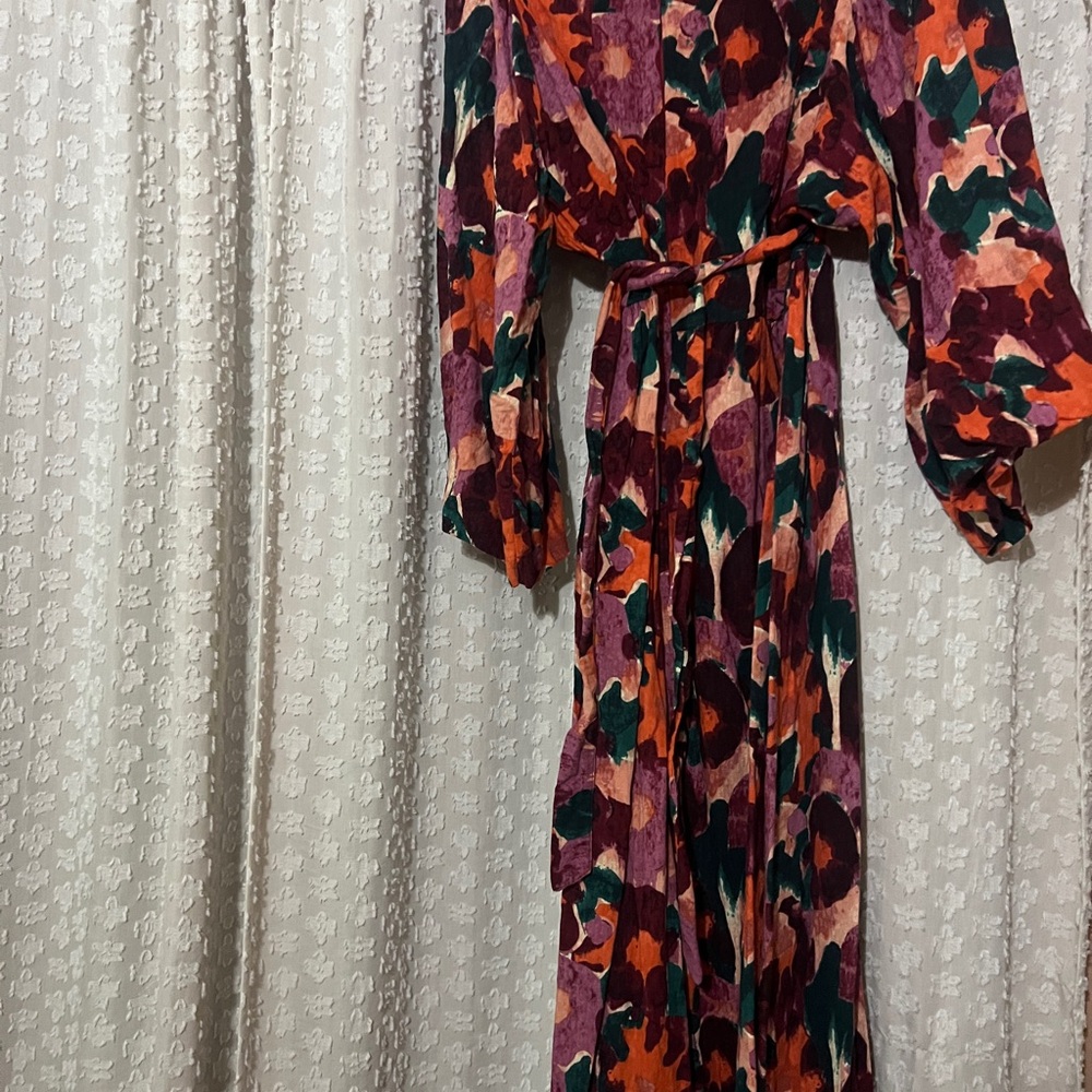 Red and Orange Wrap Sundress with Bishop Sleeves